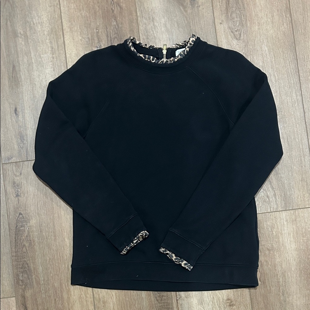 J. Crew Black Top with Animal Print Accents